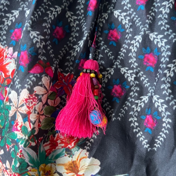 Johnny Was Martel Tassel-Tie Printed Silk Top xs small kimono black colorful - Picture 9 of 10